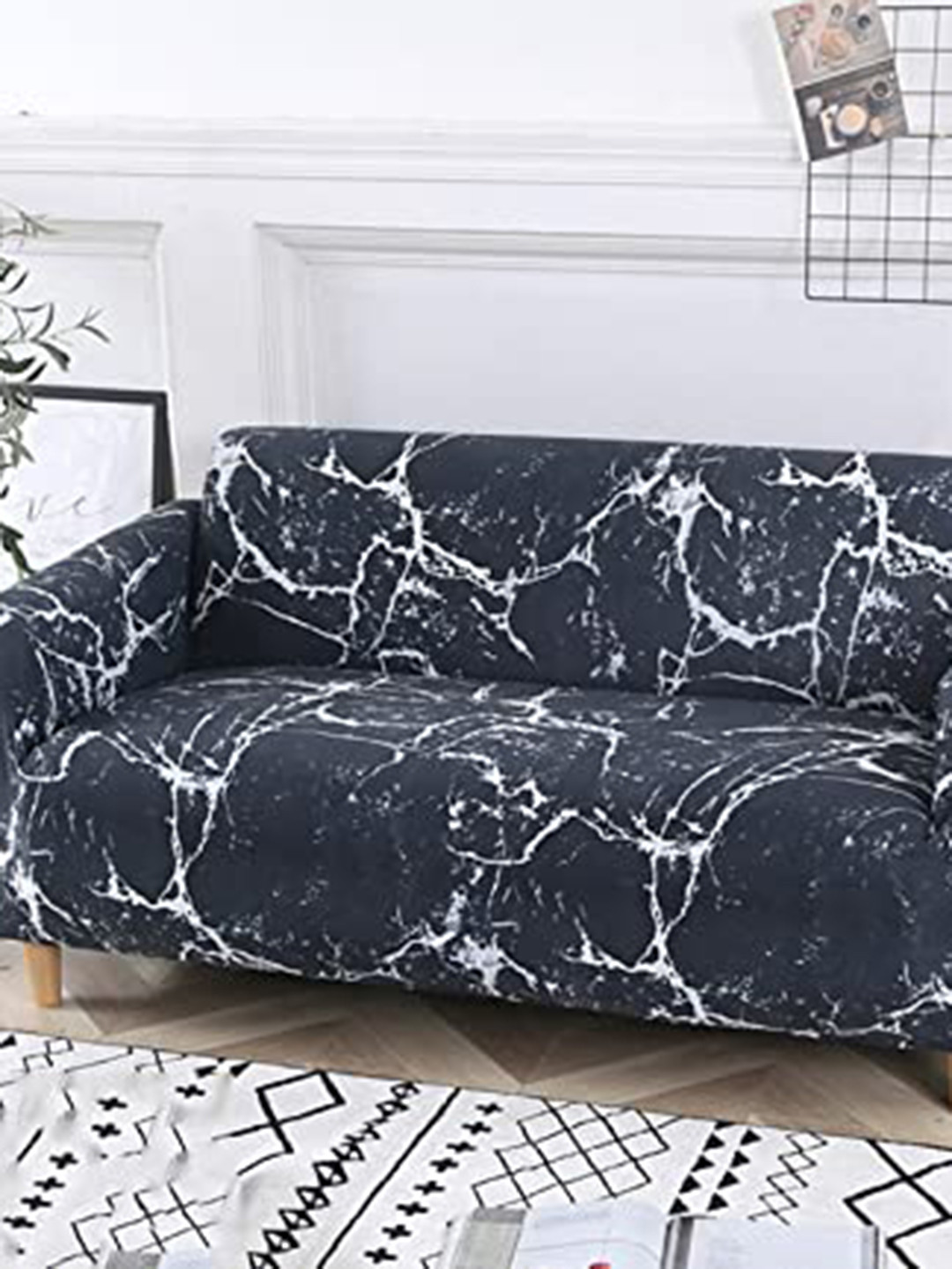 

HOUSE OF QUIRK Black Printed Double-Seater Sofa Set