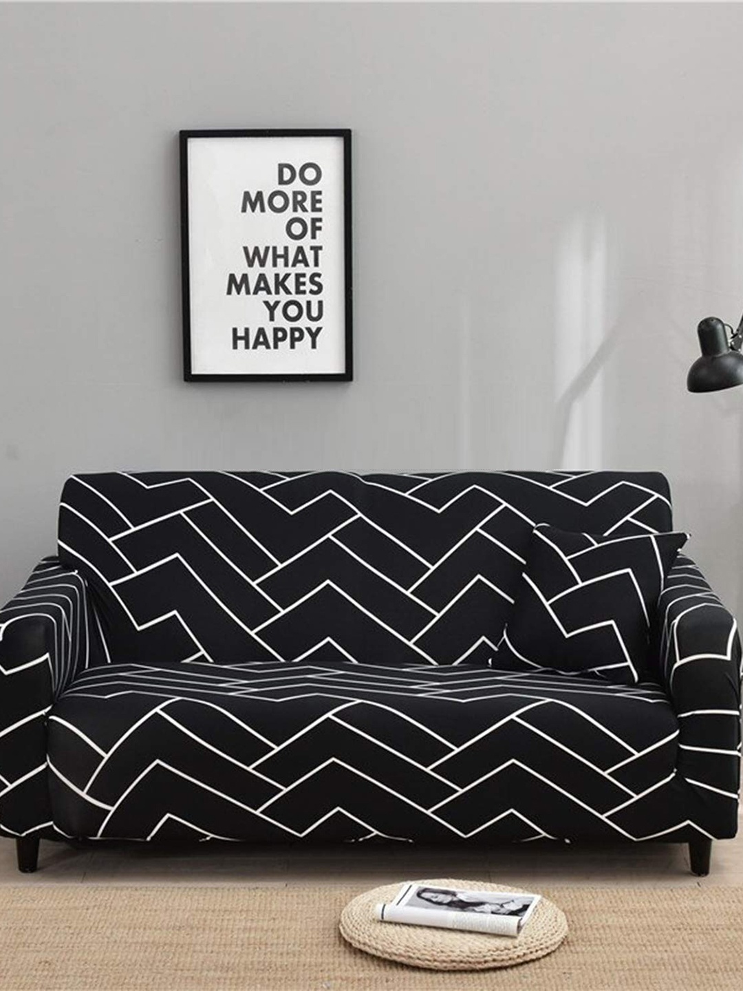 

HOUSE OF QUIRK Black & White Printed 2-Seater Sofa Cover