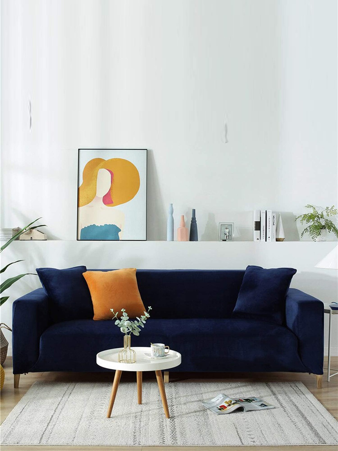 

HOUSE OF QUIRK Blue Solid Velvet Plush Thickened 2-Seater Sofa Cover