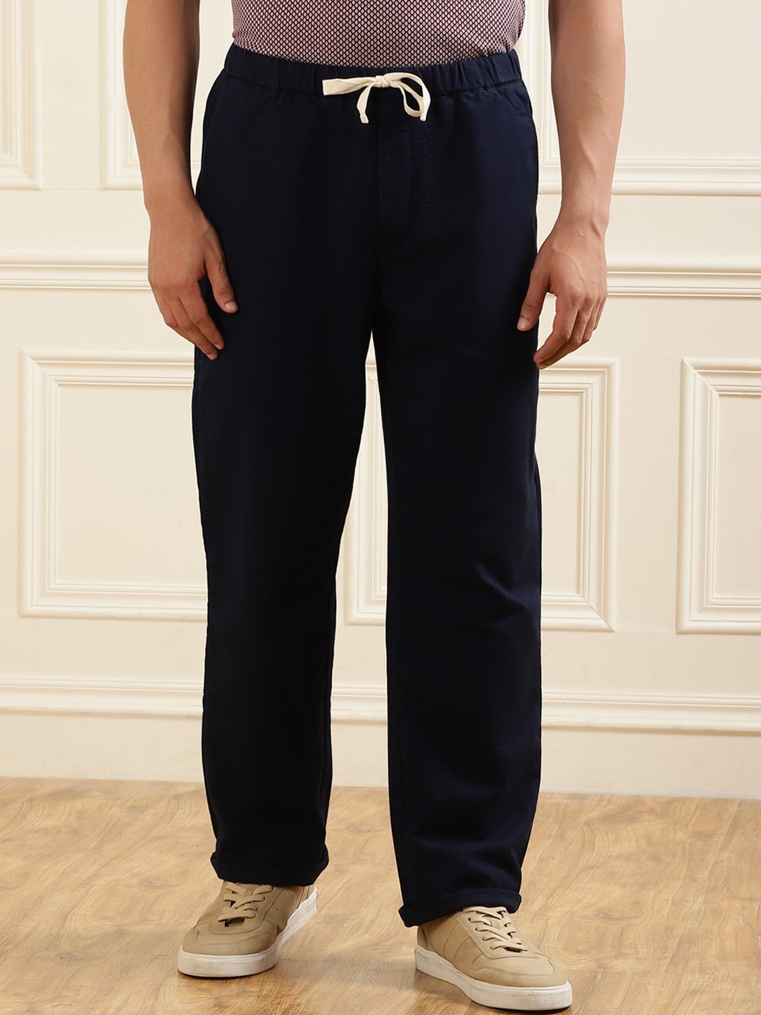 

Ted Baker Men Navy Blue Slim Fit Pure Cotton Trousers