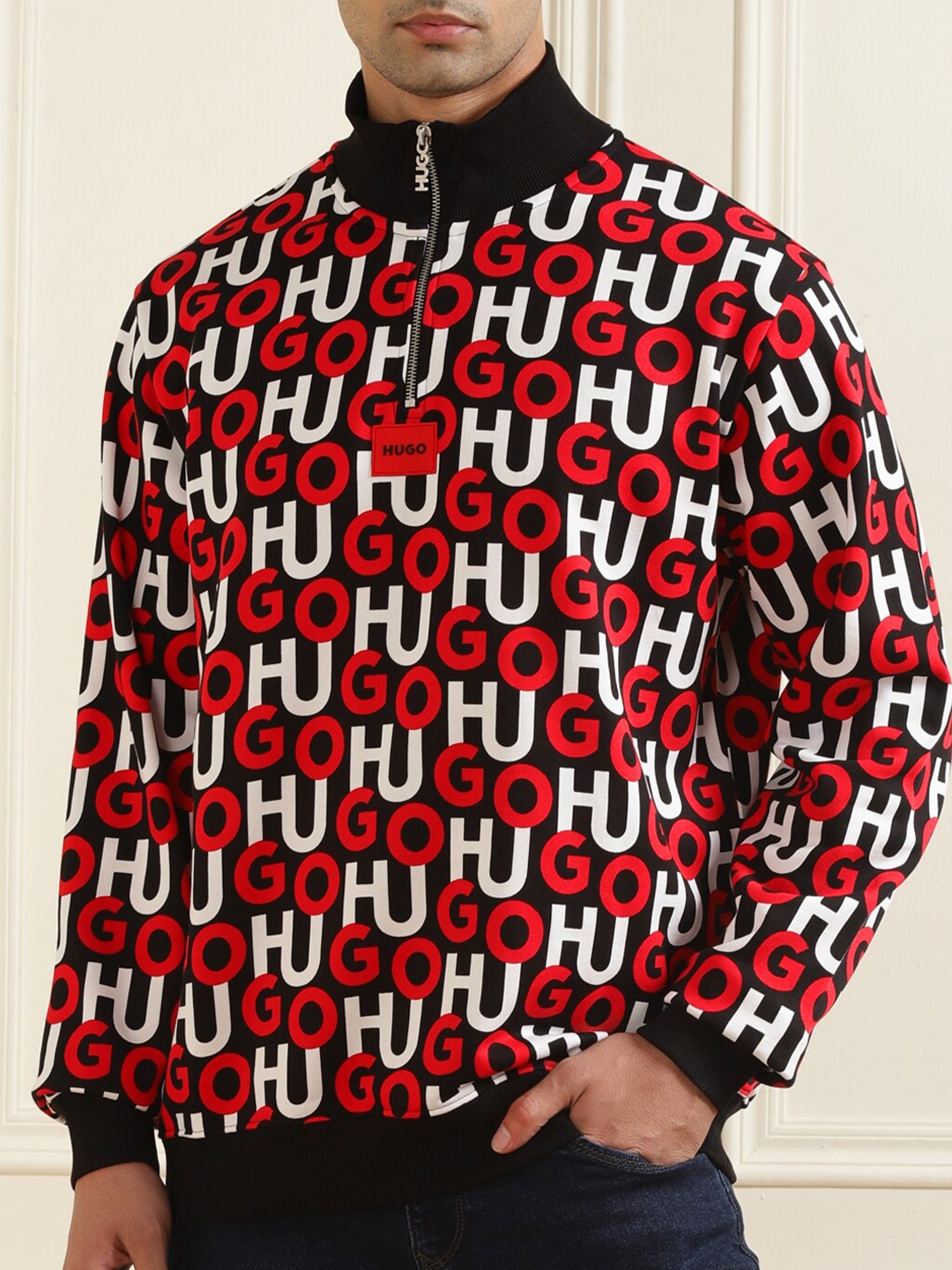 

HUGO Men Black & Red Printed Long Sleeves Cotton Sweatshirt