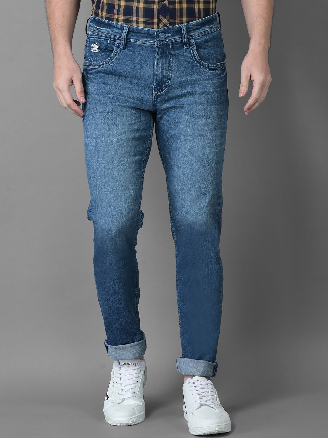 

Canary London Men Blue Smart Slim Fit Low-Rise Light Fade Printed Cotton Stretchable Jeans