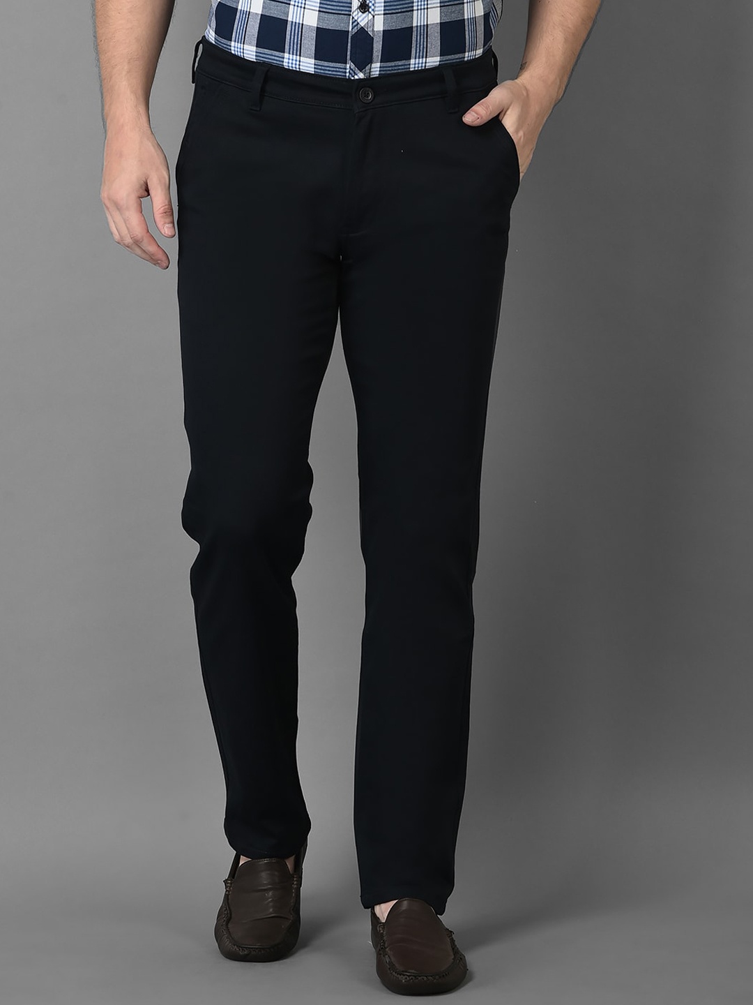 

Canary London Men Navy Blue Smart aw-22 Slim Fit Wrinkle Free Trousers