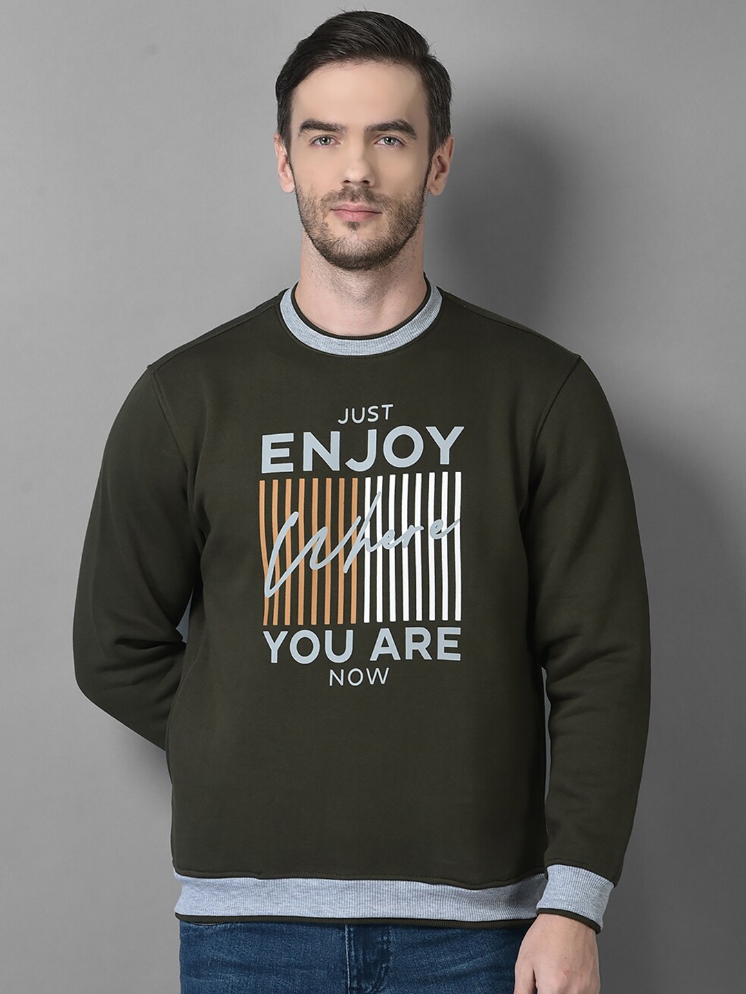 

Canary London Men Olive Green Cotton Printed Sweatshirt