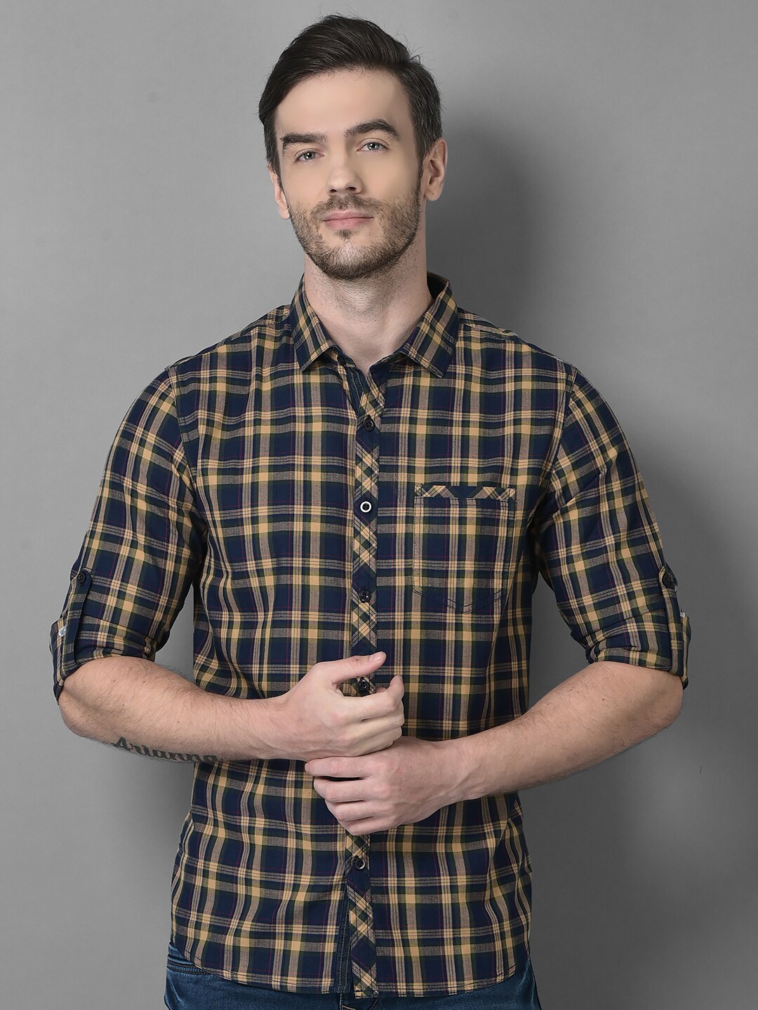 

Canary London Men Green Smart Slim Fit Tartan Checks Casual Shirt
