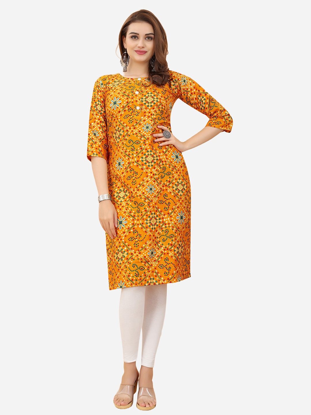 

Fashion FRICKS Women Yellow Ethnic Motifs Printed Crepe Kurta