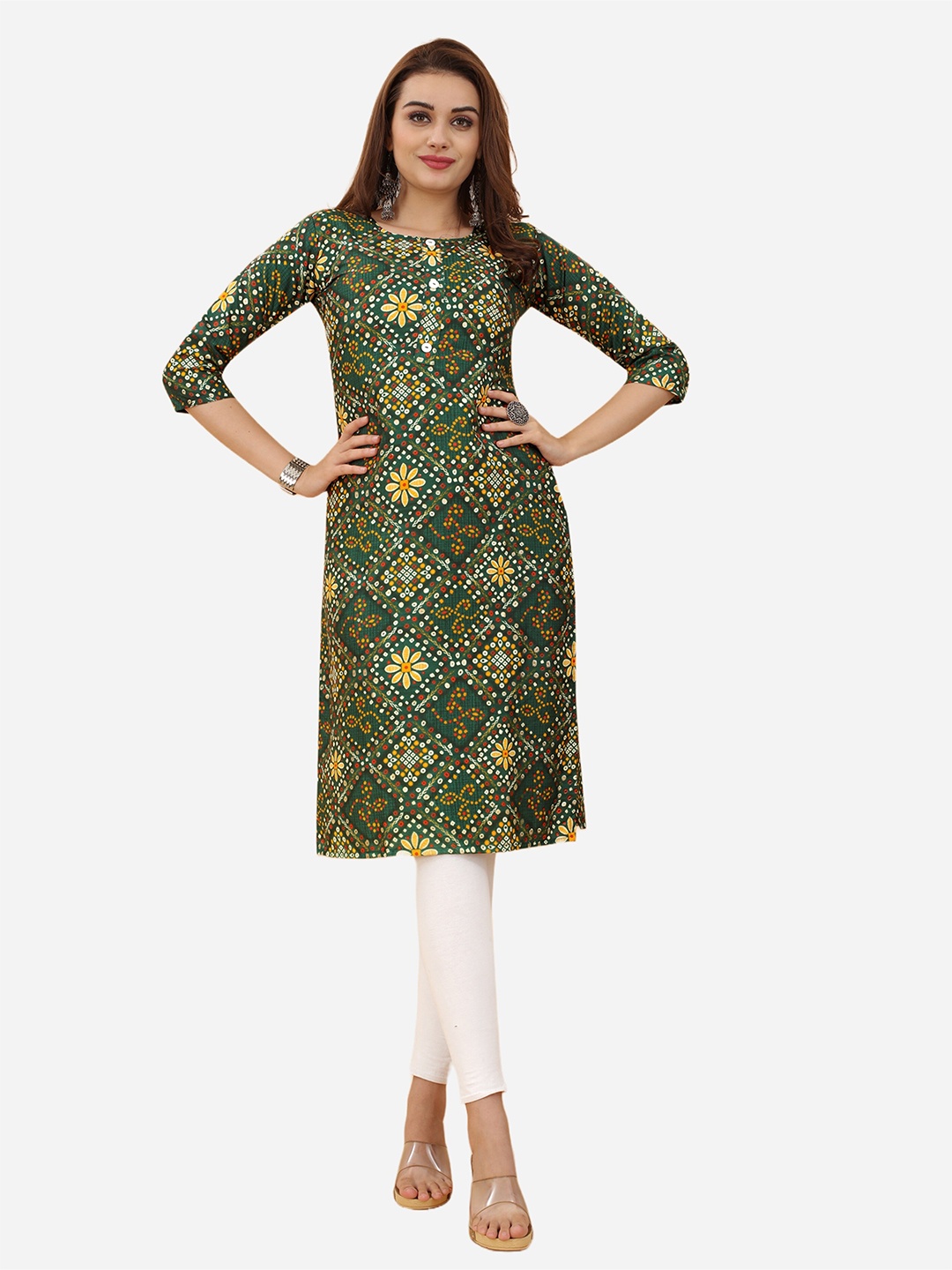

Fashion FRICKS Green Printed Pure Crepe Kurti