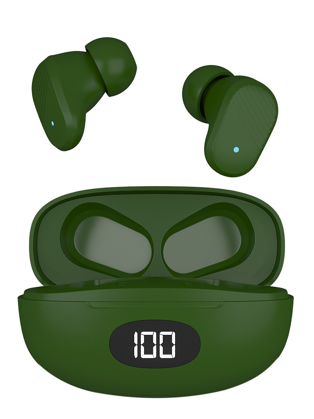 

SWAGME Olive Solid True Wireless Earbuds with Dual ENC & Digital Display