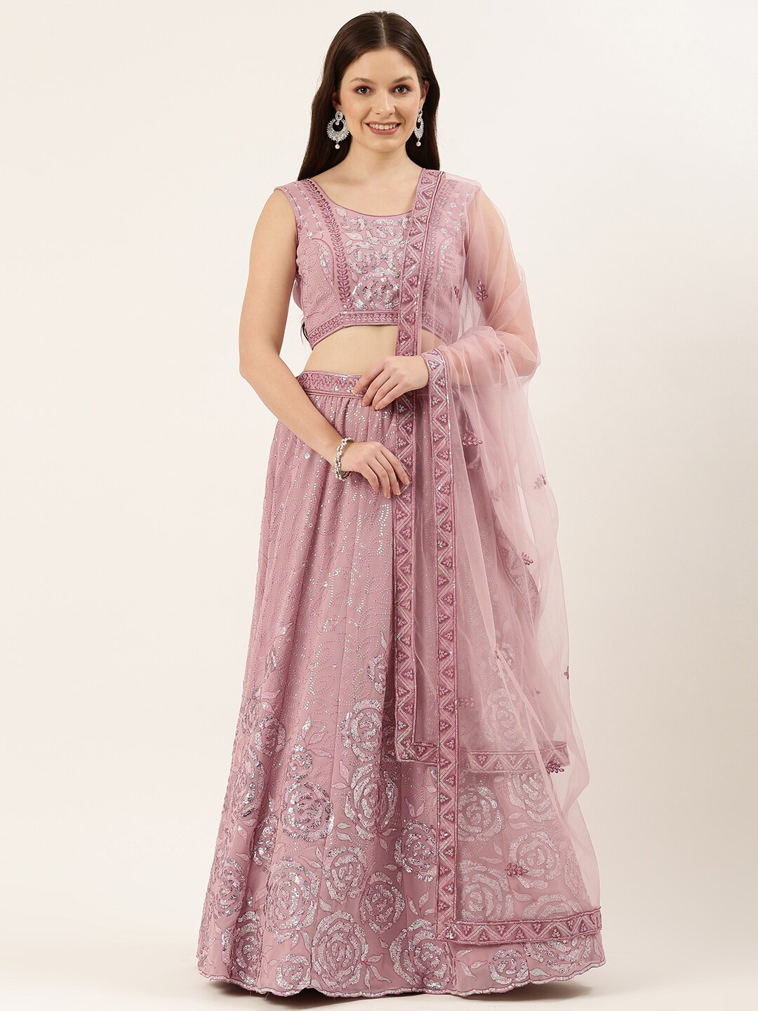 

panchhi Lavender Embellished Semi-Stitched Lehenga & Unstitched Blouse With Dupatta