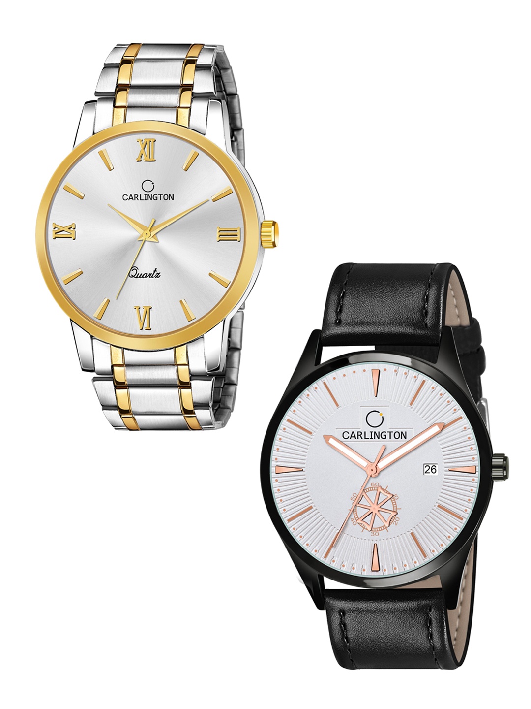 

CARLINGTON Men Set Of 2 White Dial & Silver Toned Analogue Watch Combo CT6210 SS-CT1020