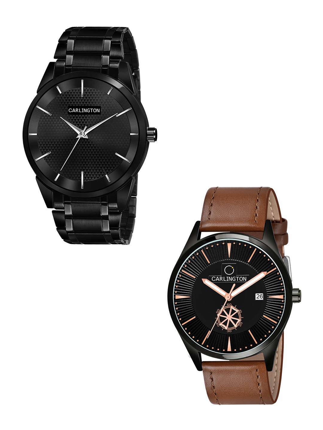 

CARLINGTON Men 2 Printed Dial & Leather Straps Analogue Combo Watch CT6010 BB-CT1020, Black
