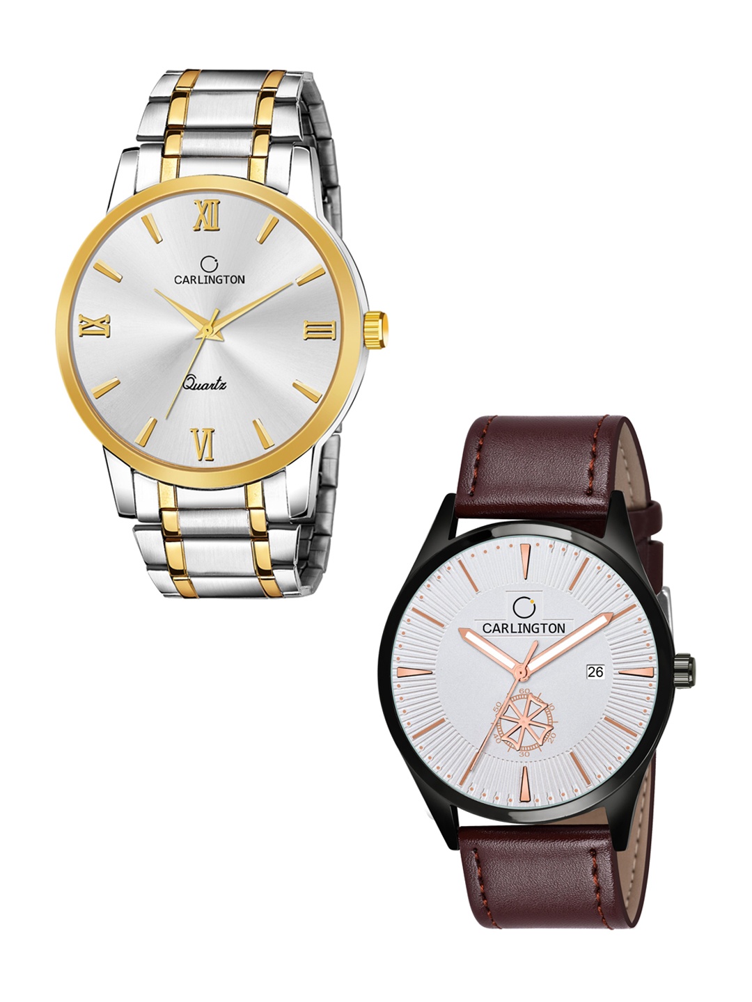 

CARLINGTON Men Pack of 2 CT6210 SS-CT1020 BrownSilver Analogue Watch, Silver