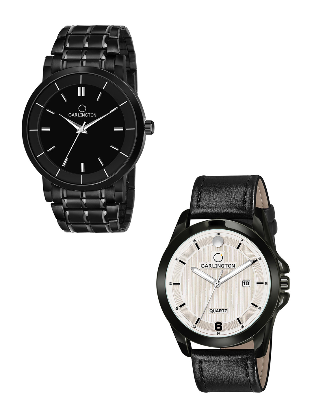 

CARLINGTON Men Black Dial & Black Leather Bracelet Style Straps Analogue Watch