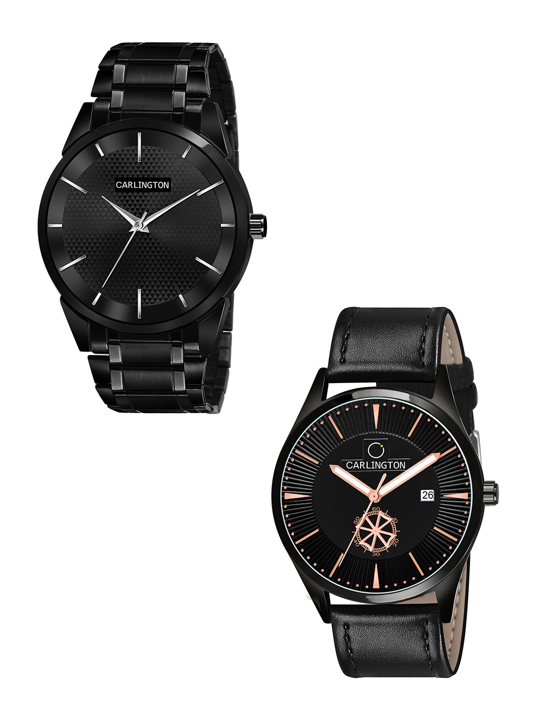 

CARLINGTON Men Black Embellished Dial & Black Leather Straps Analogue Watch