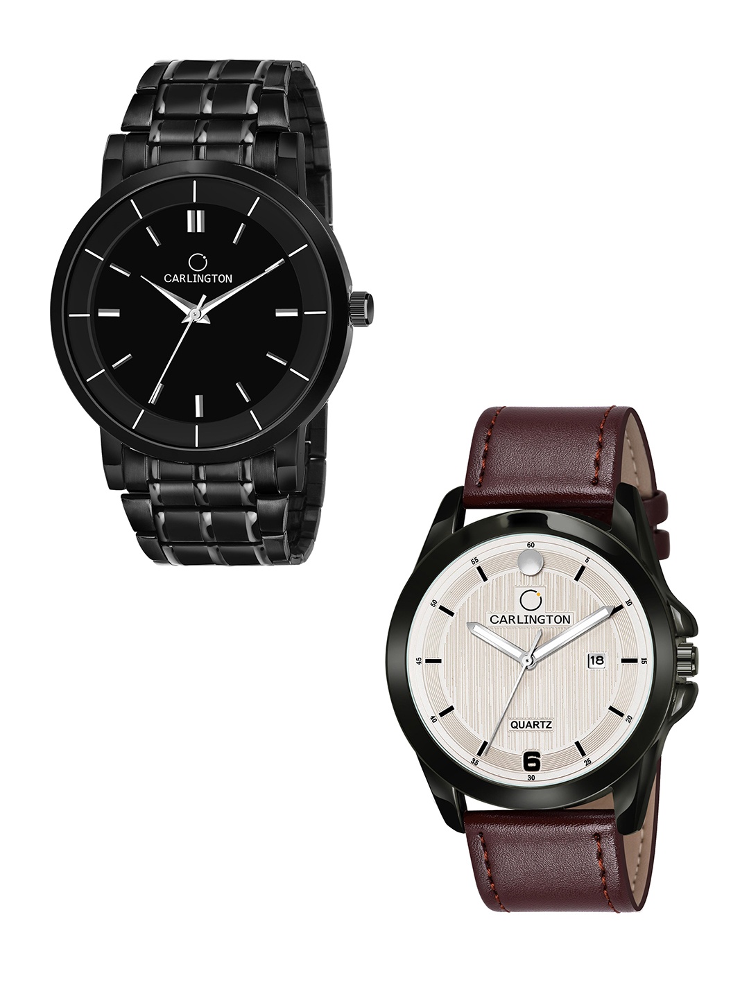 

CARLINGTON Men Set Of 2 Printed Dial & Leather Straps Analogue Watch Combo CT6040 BB, Black