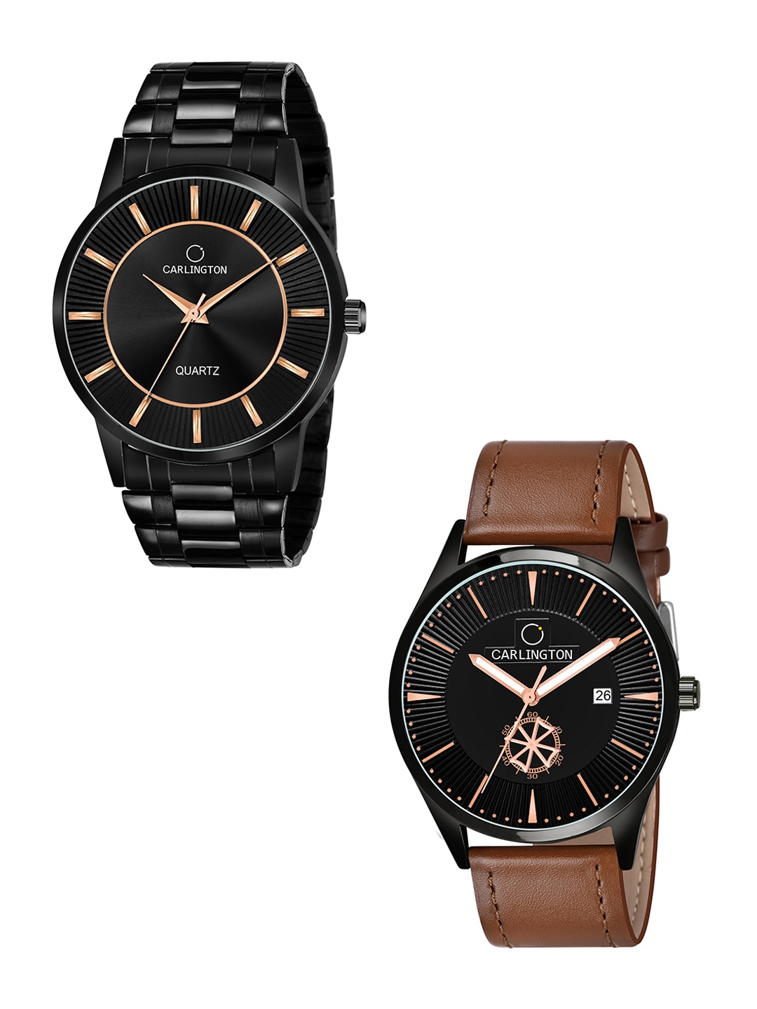 

CARLINGTON Men Black Dial & Black Leather Textured Straps Analogue Watch