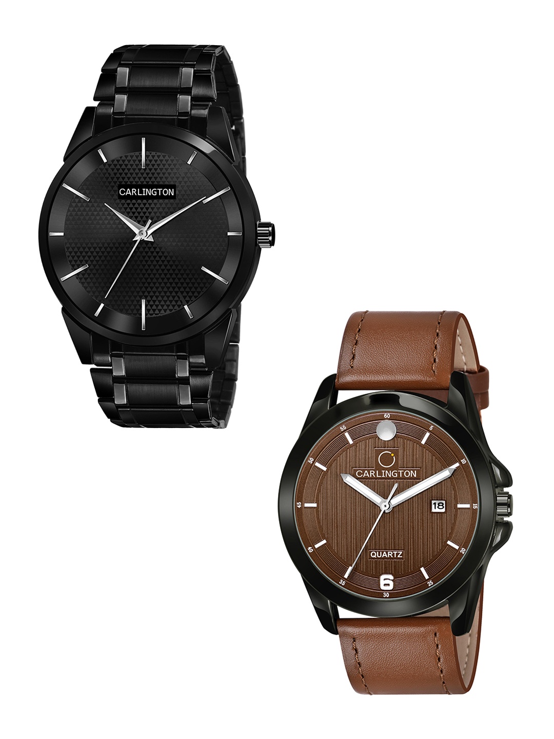 

CARLINGTON Men Set of 2 Leather Wrap Around Straps Analogue Watch CT6010 BB-CT1040, Black