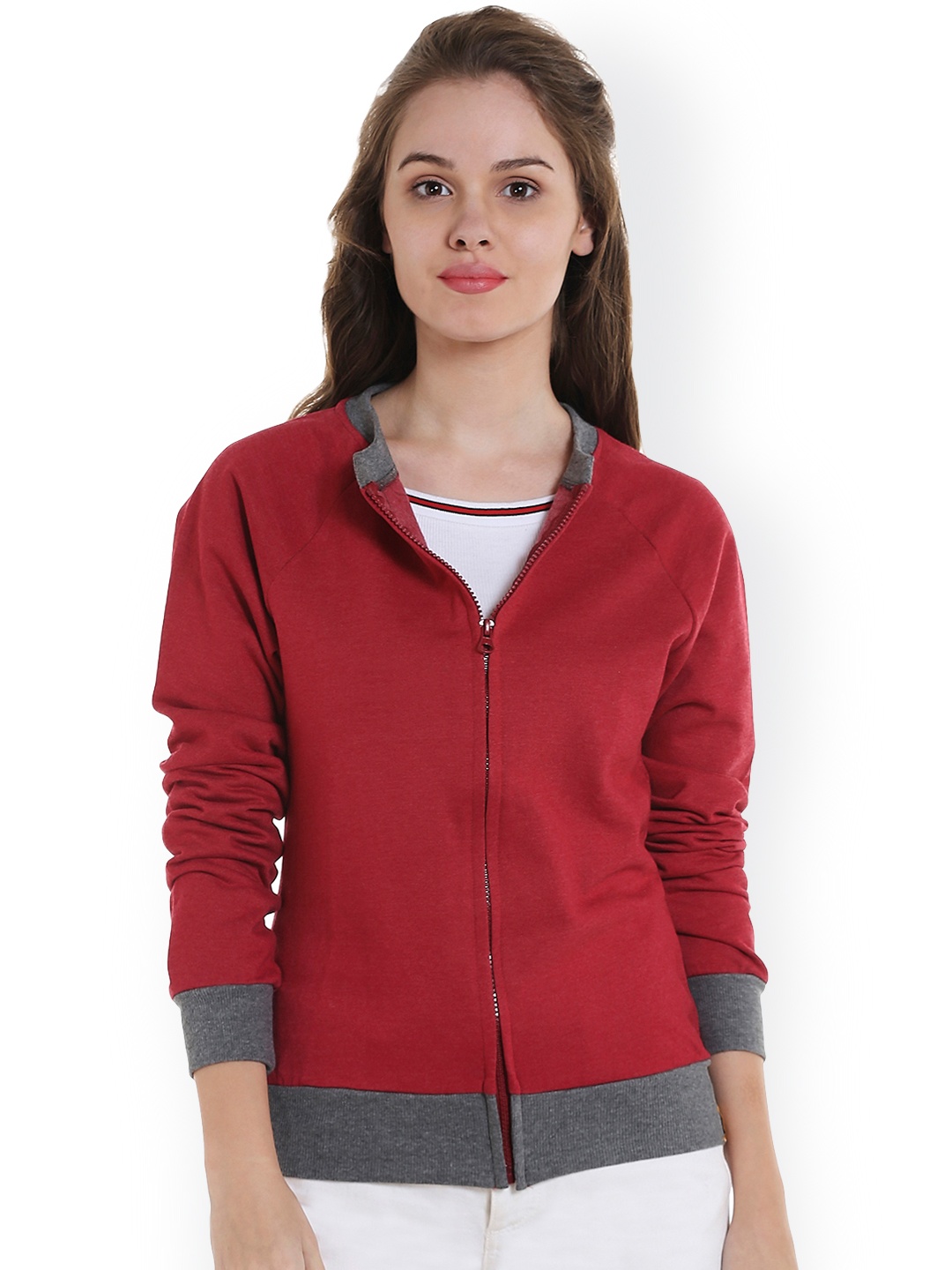 

Campus Sutra Women Maroon Solid Sweatshirt