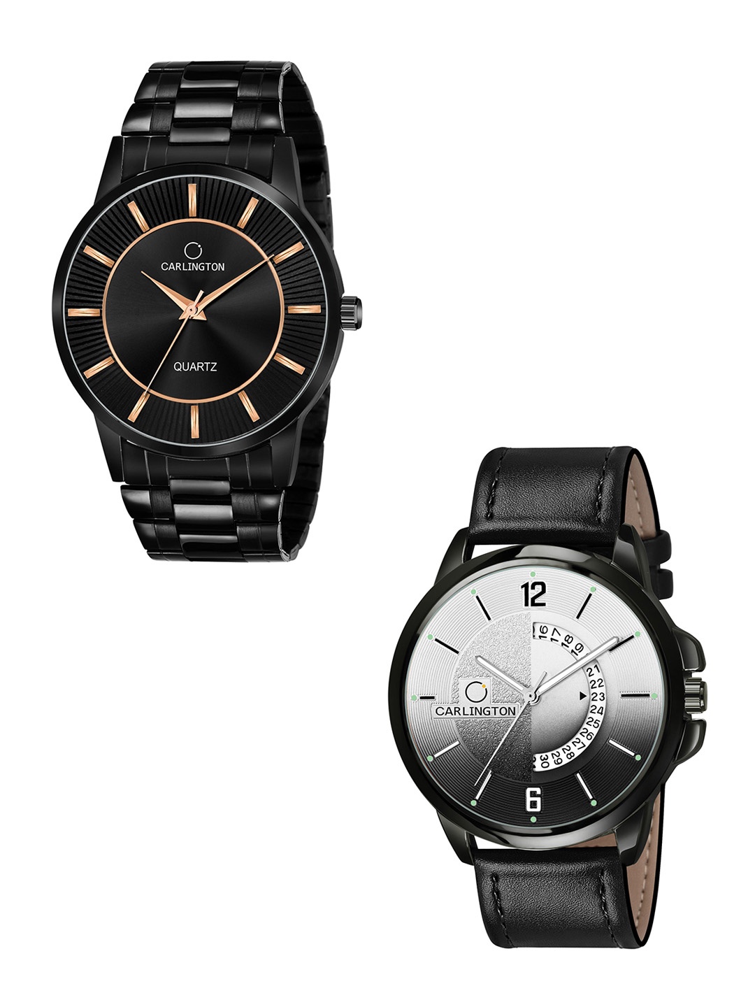

CARLINGTON Men 2 Printed Dial & Leather Straps Analogue CT6020 BB-CT1030 Combo Watch, Black