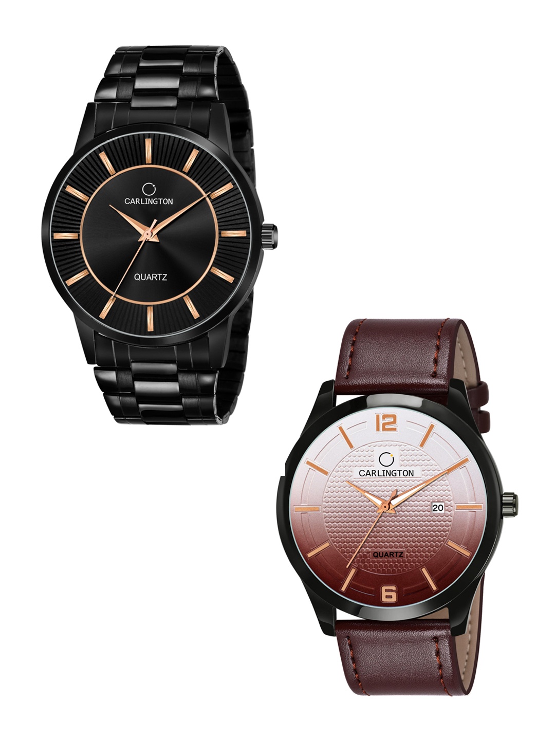 

CARLINGTON Men Set of 2 Analogue Watch Combo CT6020 BB-CT1010, Black