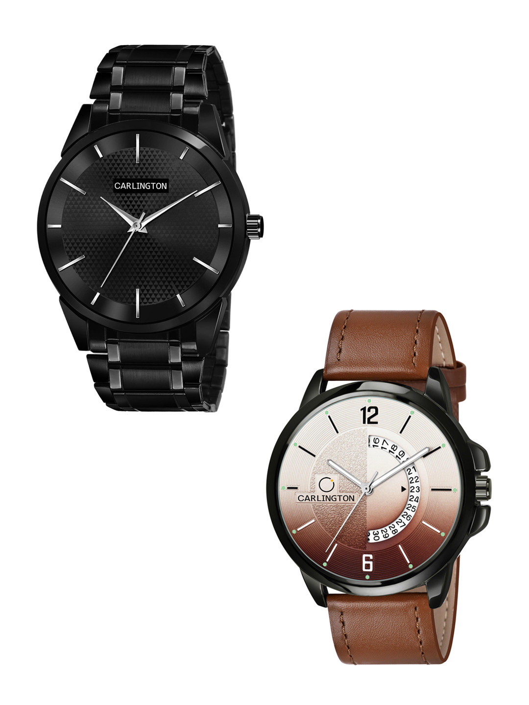 

CARLINGTON Men Black & Tan Dial & Black & Tan Leather Straps Analogue Watch