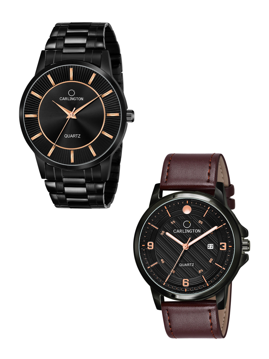

CARLINGTON Men Pack Of 2 Black & Brown Leather Straps Analogue Watch Combo CT6020 BB