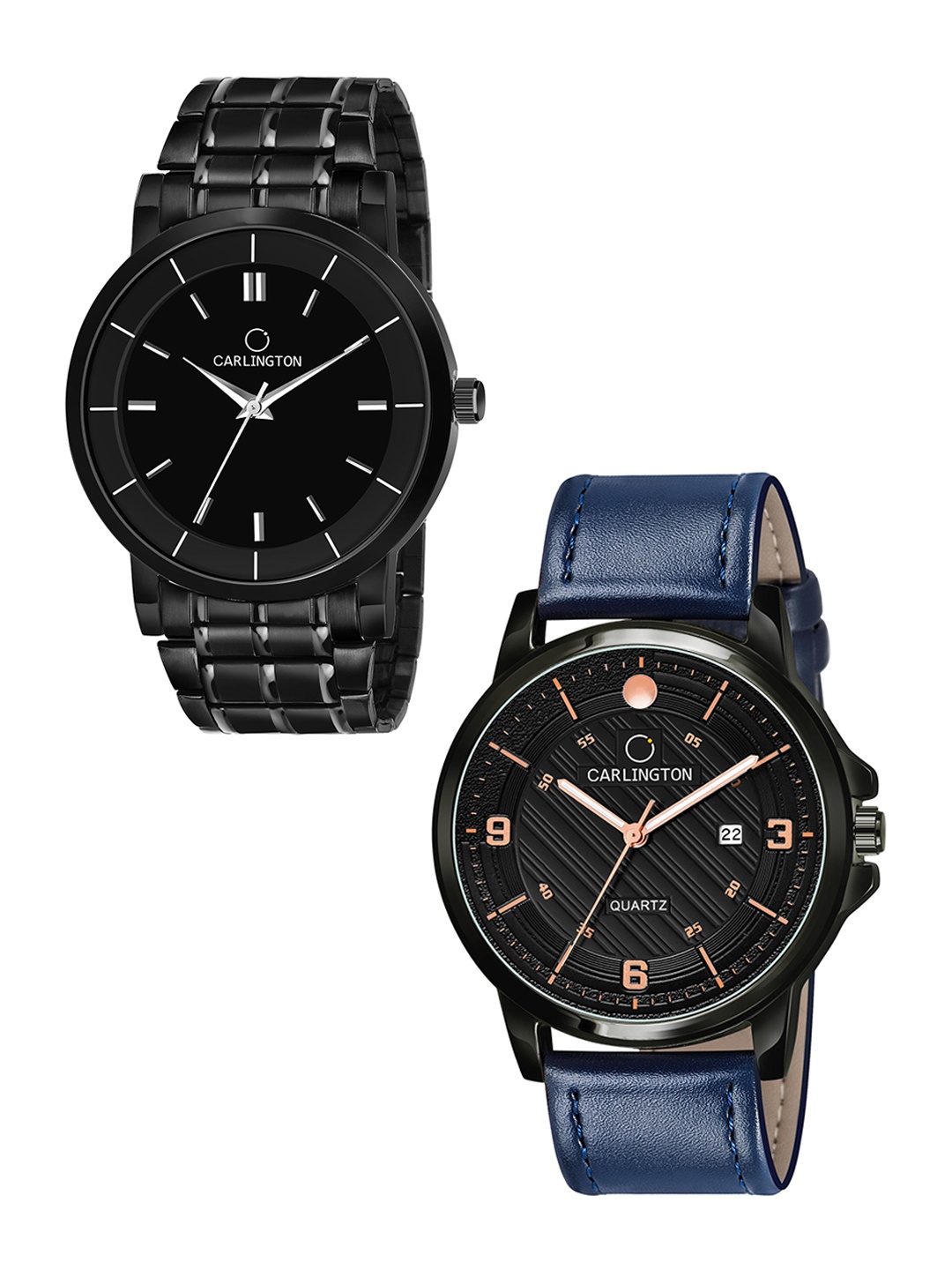 

CARLINGTON Men Black Dial & Blue Set of 2 Leather Straps Analogue Watch CT6040 BB-CT1050