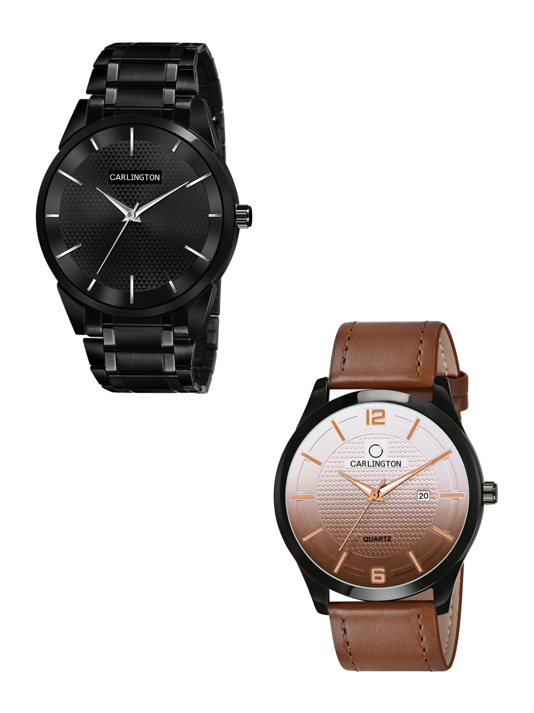 

CARLINGTON Men Brown Dial & Brown Set of 2 Leather Straps Analogue Watch CT6010 BB-CT1010, Black