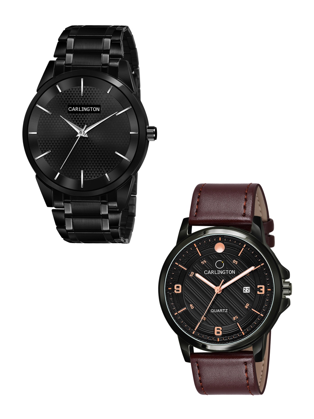 

CARLINGTON Men Pack Of 2 Black And Brown Strap Analogue Combo Watch Combo CT6010 BB-CT1050