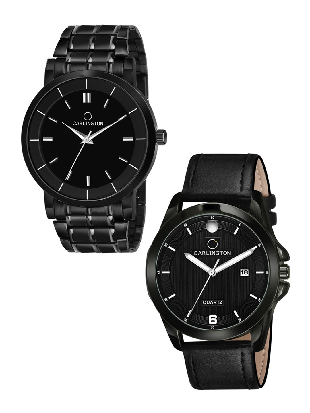 

CARLINGTON Men Black Printed Dial & Black Leather Wrap Around Straps Analogue Watch