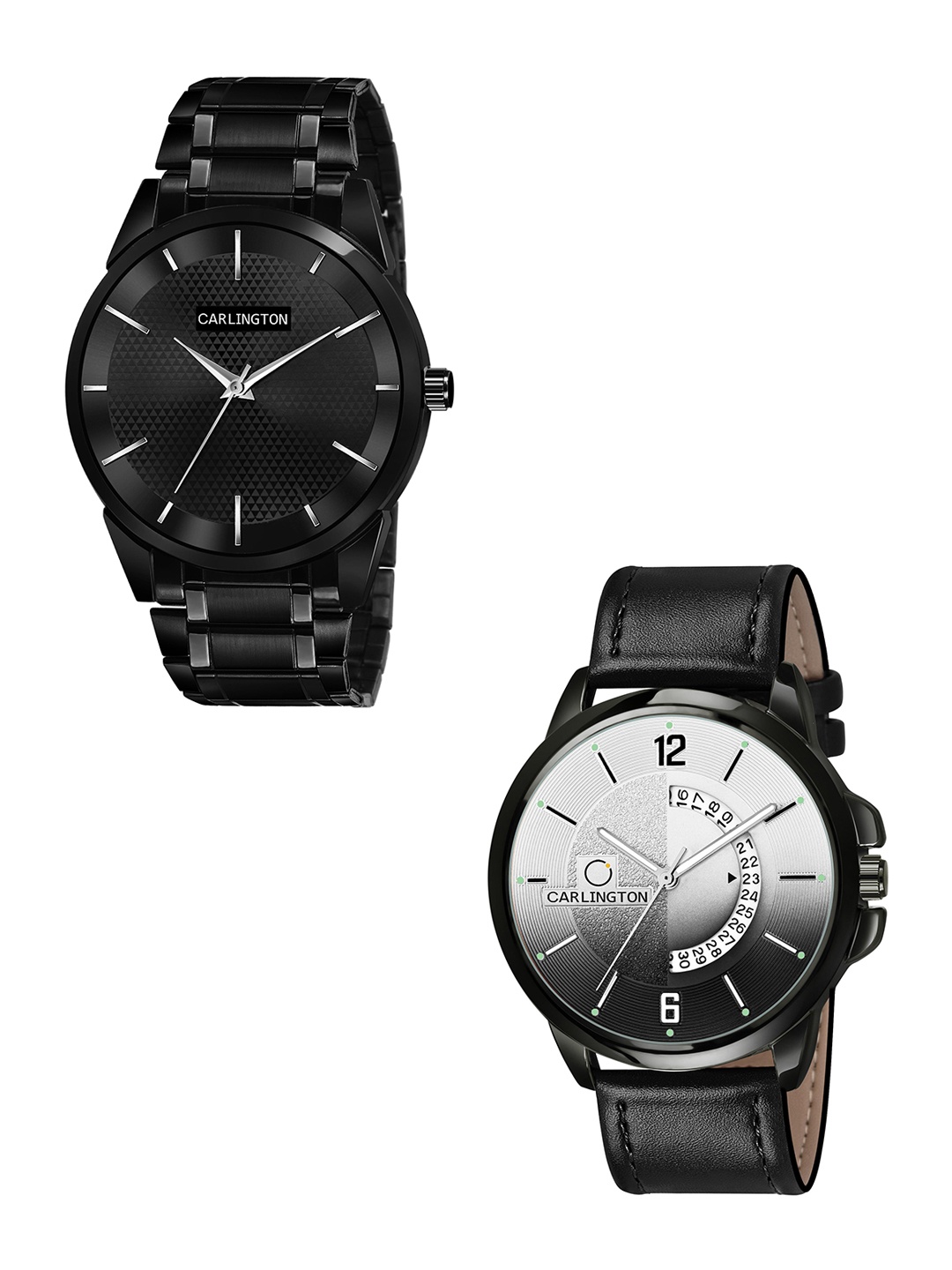 

CARLINGTON Men Set of 2 Black Printed Dial & Black Analogue Watch