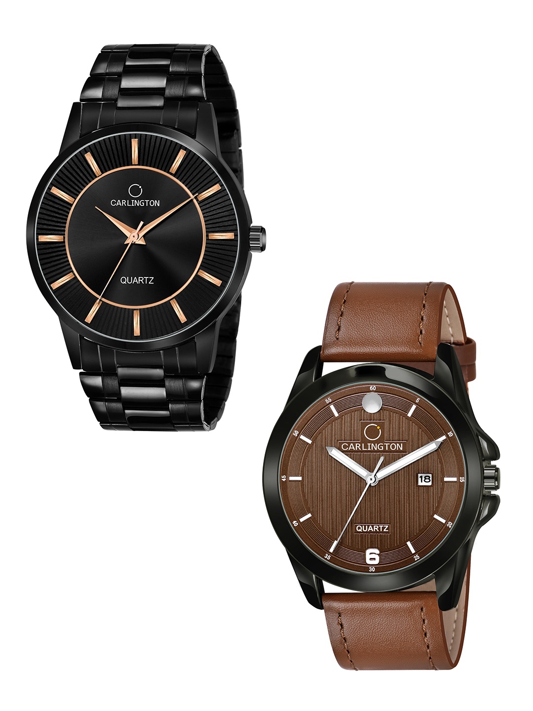 

CARLINGTON Men Multicoloured Dial & Multicoloured Leather Bracelet Style Straps Analogue Watch, Black