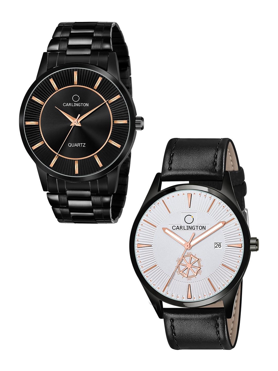 

CARLINGTON Men 2 Dial & Black Leather Straps Analogue Combo Watch CT6020 BB-CT1020