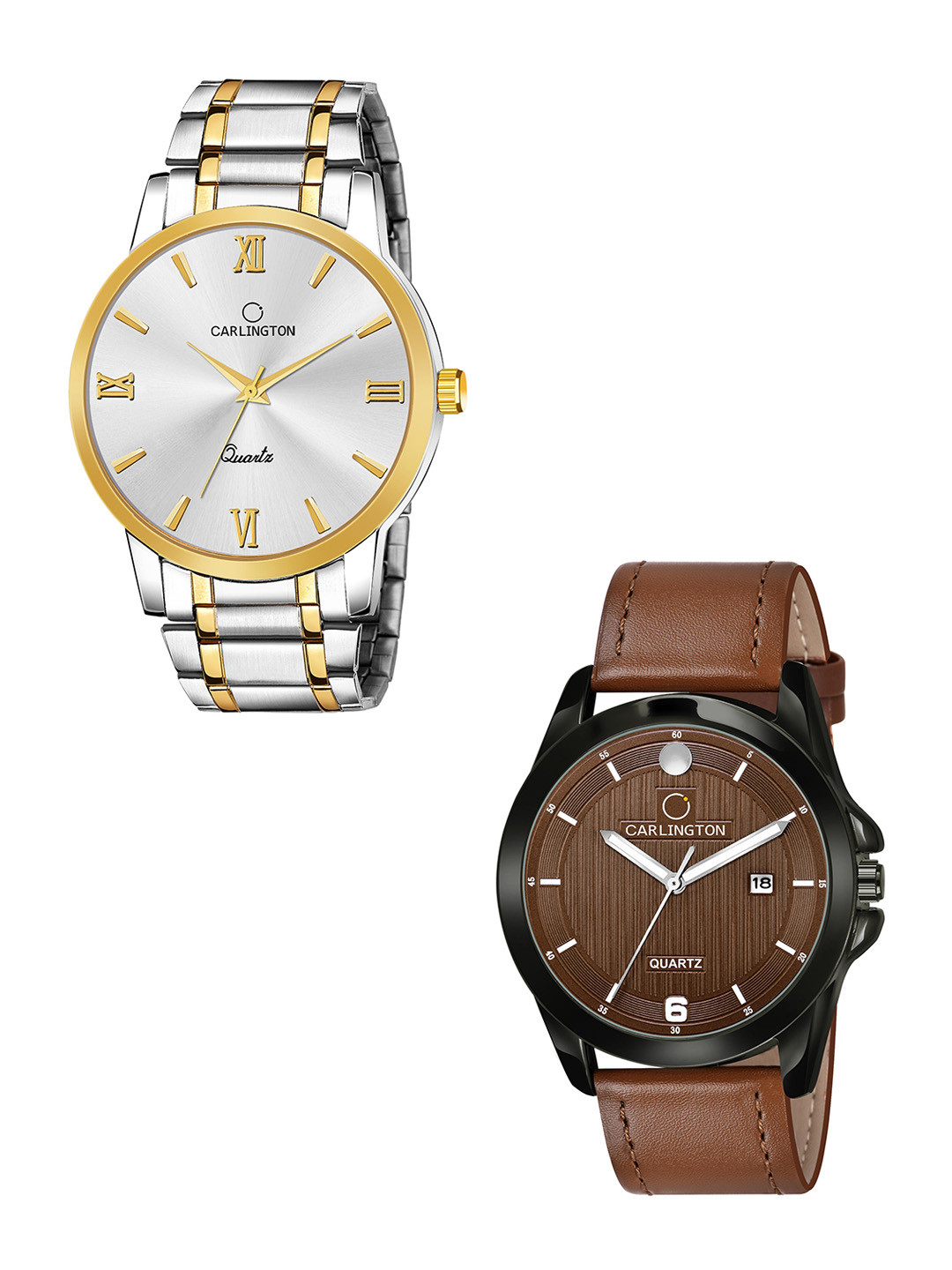 

CARLINGTON Men Brown Dial & Brown Leather Bracelet Wrap Around Analogue Watch, Silver