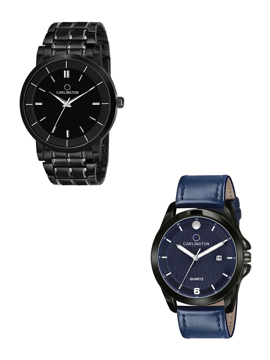 

CARLINGTON Men Set Of 2 Black Dial & Blue Leather Bracelet Analogue WatchCT6040 BB-CT1040