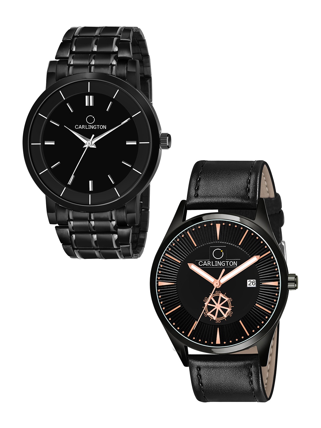 

CARLINGTON Men Combo Of 2 Black Dial & Black Straps Analogue Watch Combo CT6040 BB-CT1020
