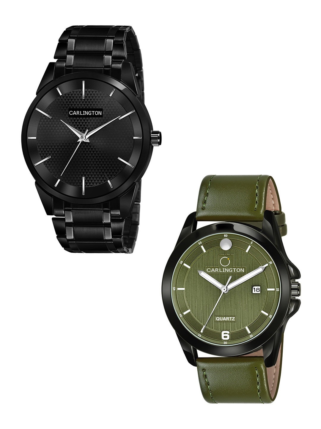

CARLINGTON Combo Of 2 Men Green Printed Dial & Strap Analogue Watch Combo CT6010 BB-CT1040, Black