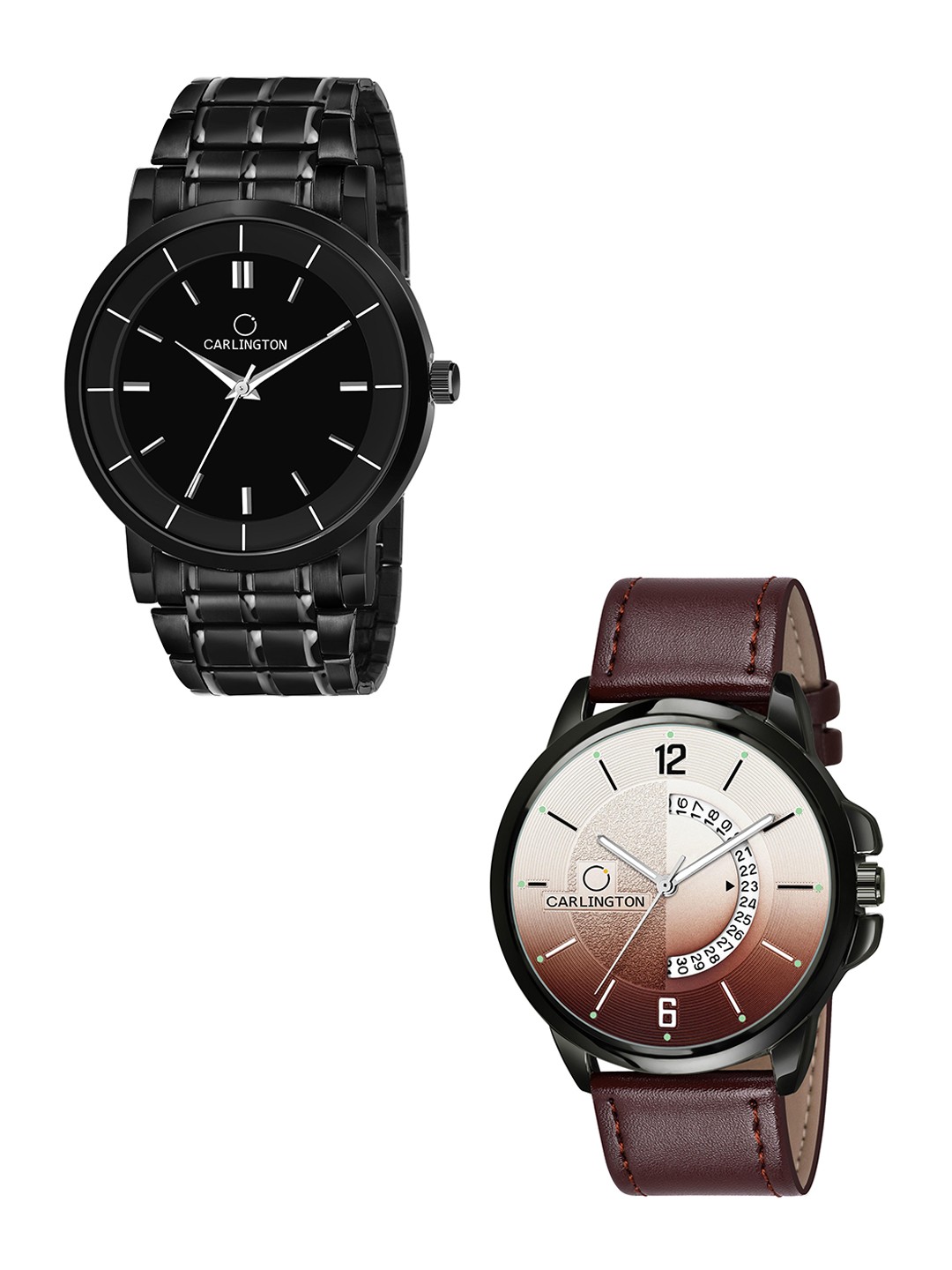 

CARLINGTON Men Black Printed Dial & Black Leather Straps Analogue Watch Combo CT6040