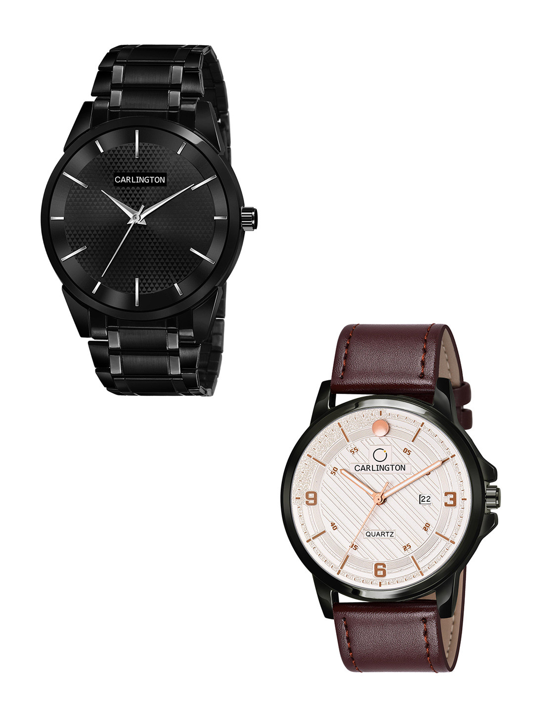 

CARLINGTON Men Black & Silver Dial & Black & Brown Stainless Steel Straps Analogue Watch