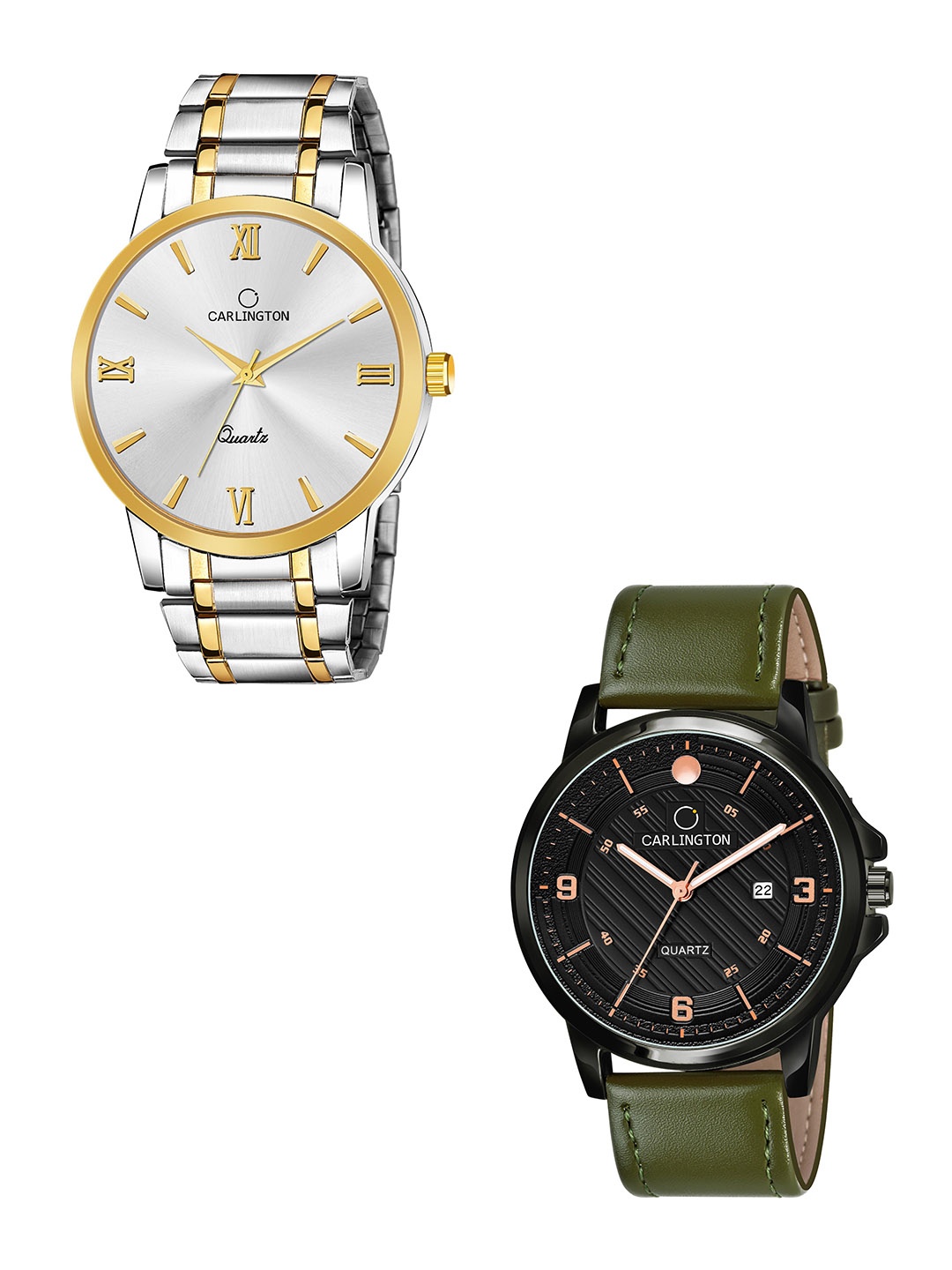 

CARLINGTON Men Black Printed Dial & Green Leather Wrap Around Analogue Watch, Silver