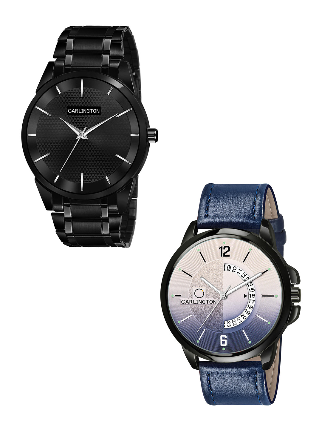 

CARLINGTON Men Combo of 2 Blue Dial & Leather Straps Analogue Watch Combo CT6010 BB-CT1030, Black