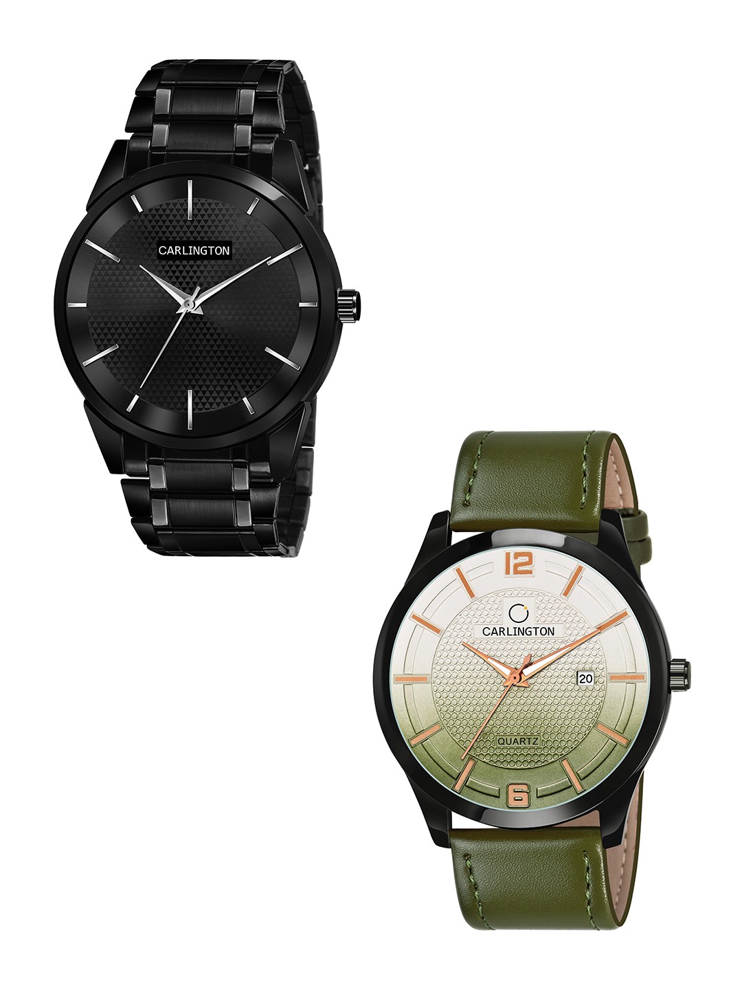 

CARLINGTON Men Combo Of 2 Green Dial & Leather Strap Analogue Watch Combo CT6010 BB-CT1010, Black