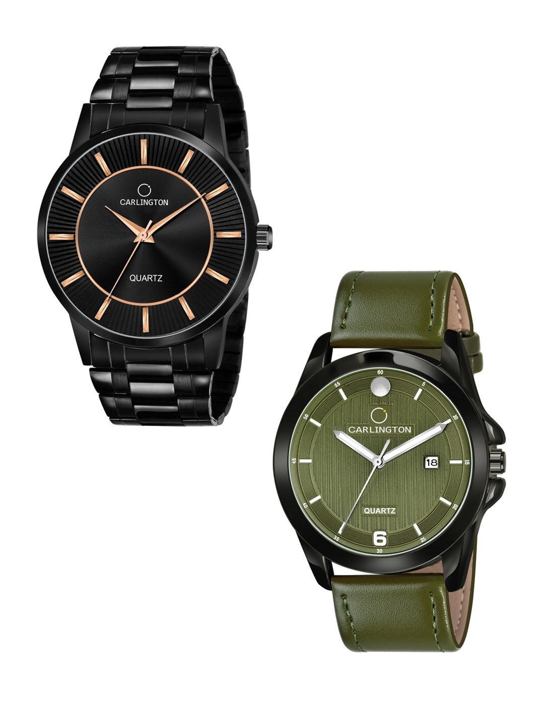 

CARLINGTON Men Set Of 2 Green Dial & Green Analogue Watches Combo CT6020 BB-CT1040, Black