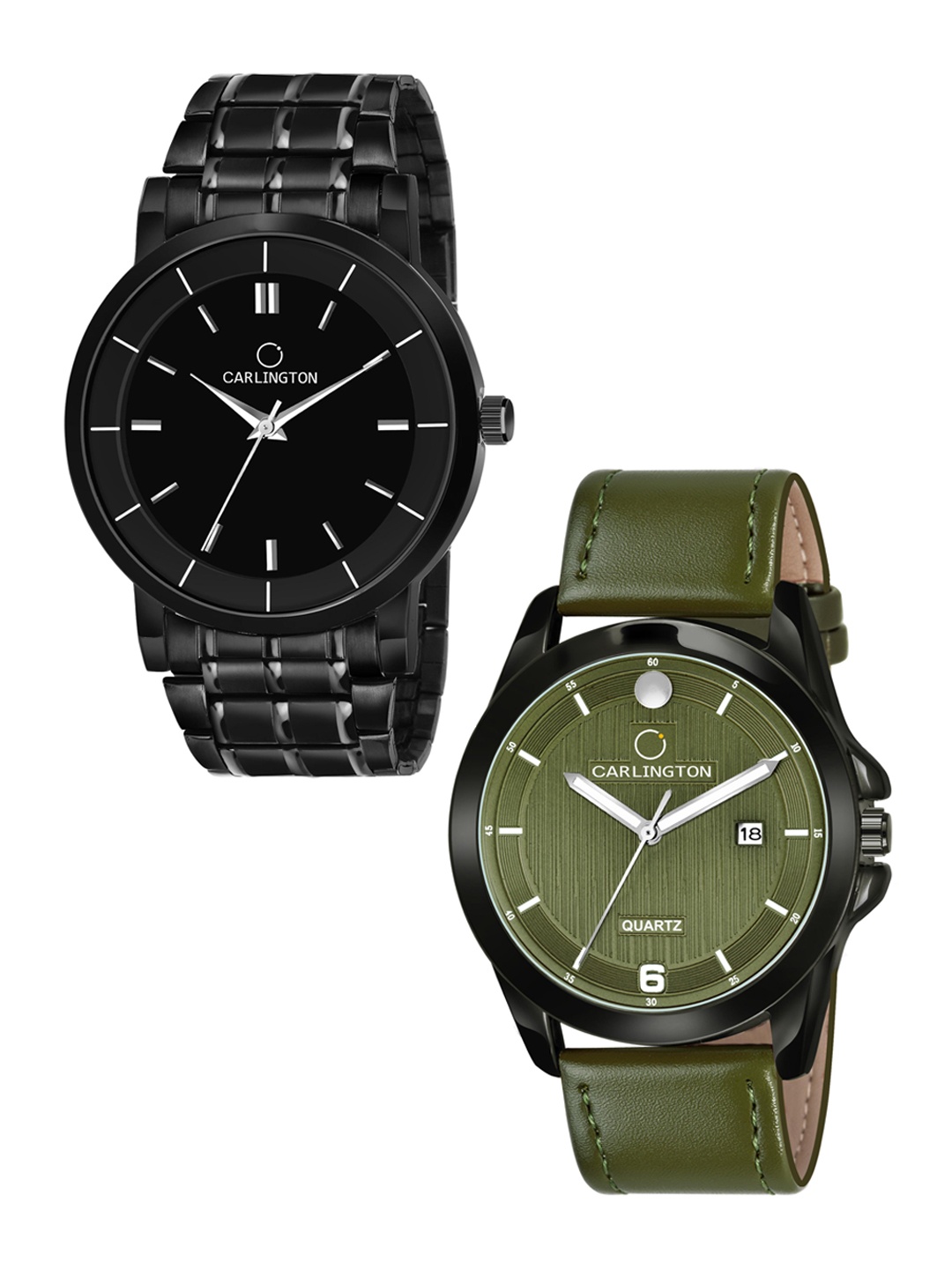 

CARLINGTON Men Black Printed Pack of 2 Combo CT6040 BB-CT1040 Green Analogue Watch
