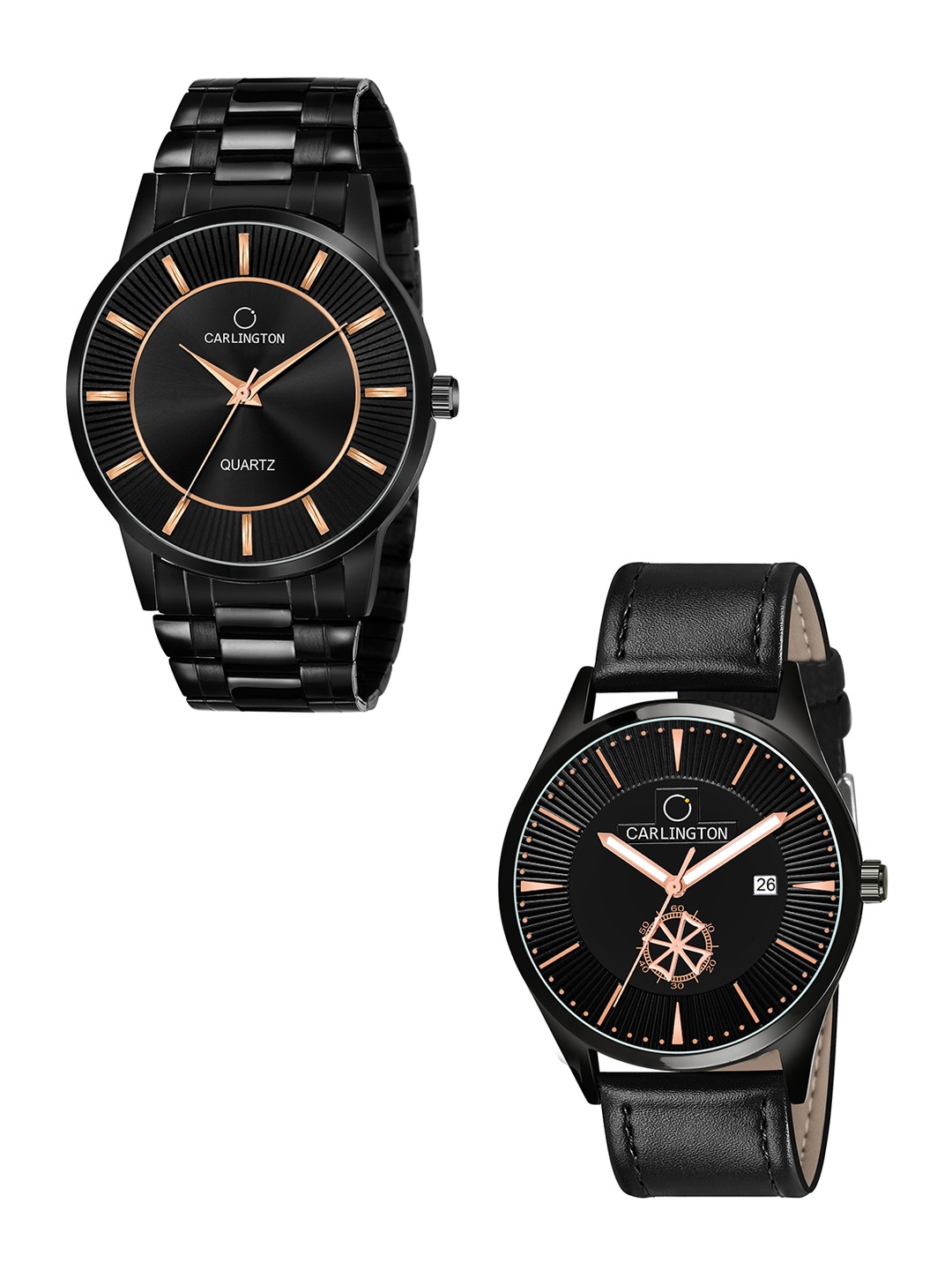 

CARLINGTON His and Her Black Dial & Straps Analogue Watch Combo- Combo CT6020 BB