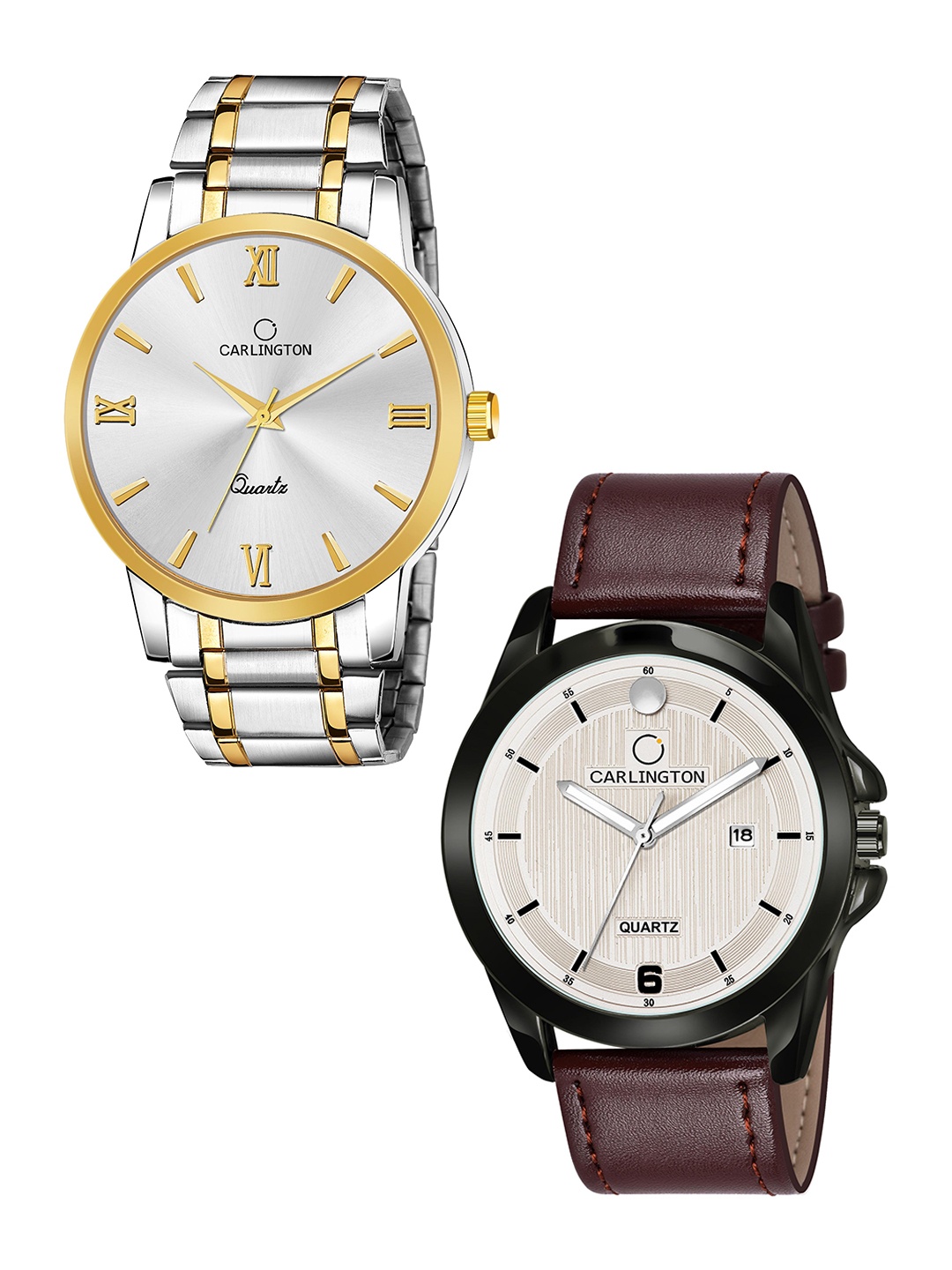 

CARLINGTON Men Pack Of 2 Multicoloured Dial & Leather Analogue Watch CT6210 SS-CT1040, Silver