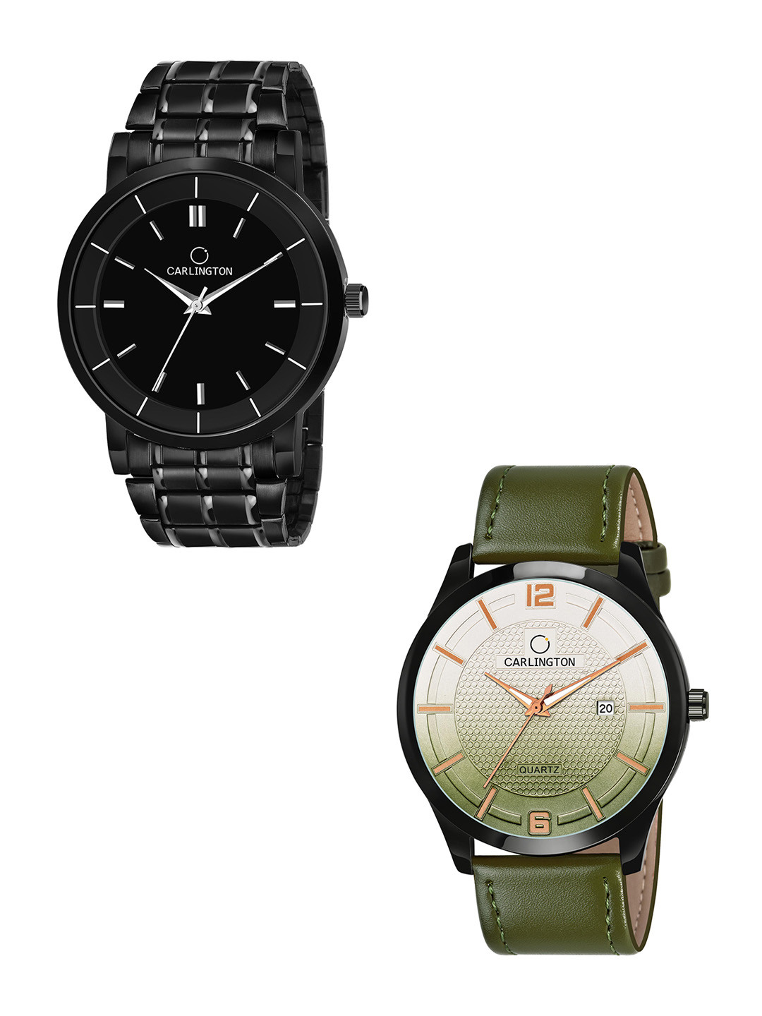 

CARLINGTON Men Set Of 2 Black Dial & Black Leather Analogue Watches Combo CT6040 BB-CT1010