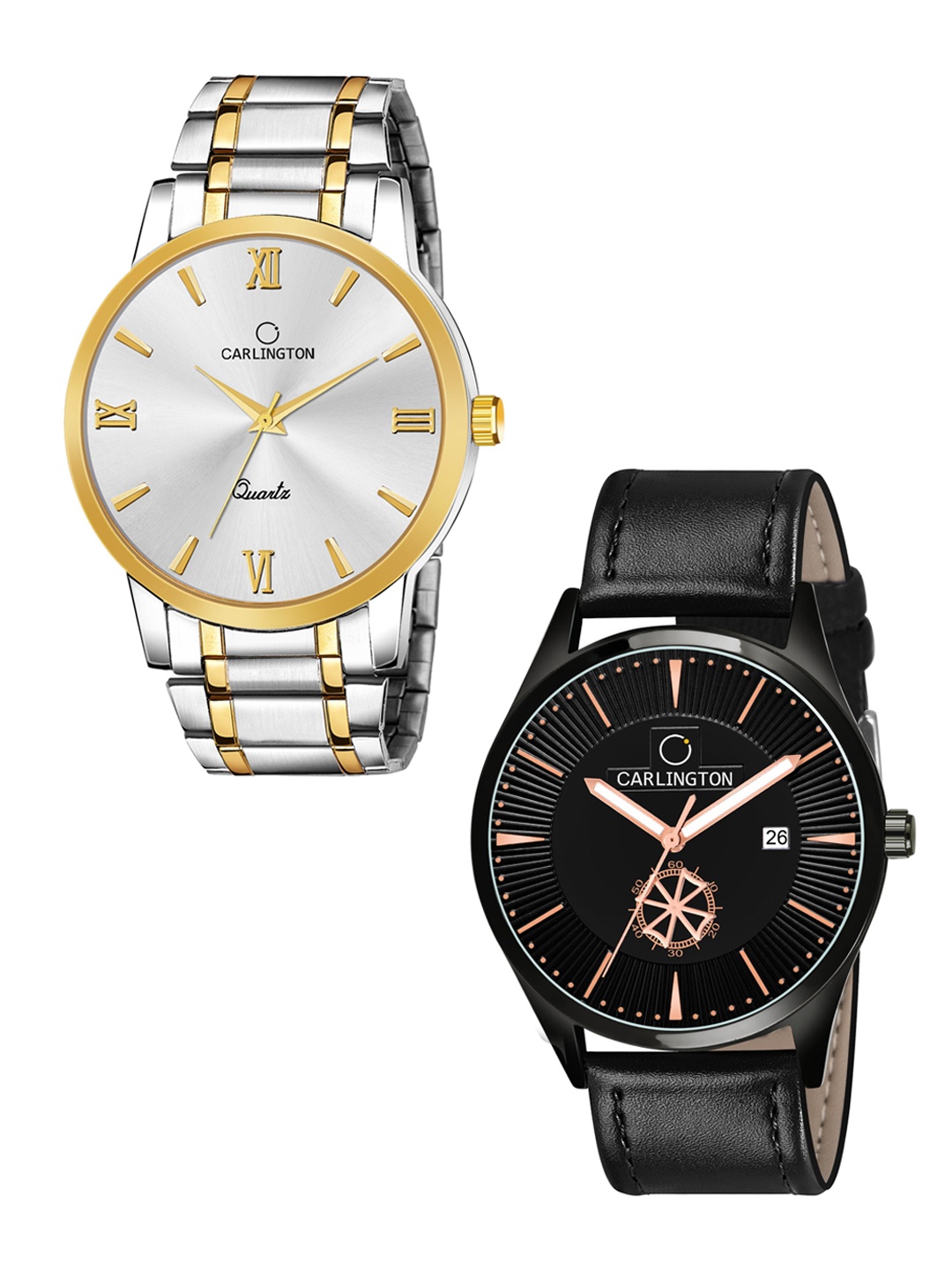 

CARLINGTON Men Pack of 2 Analogue Combo Watch Combo CT6210 SS-CT1020, Black