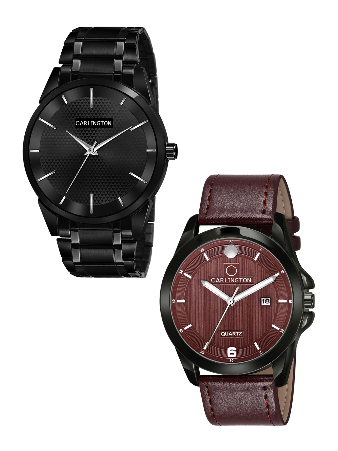 CARLINGTON Men Pack of 2 Embellished Bracelet Style Straps Analogue Watch CT6010 BB-CT1040, Black