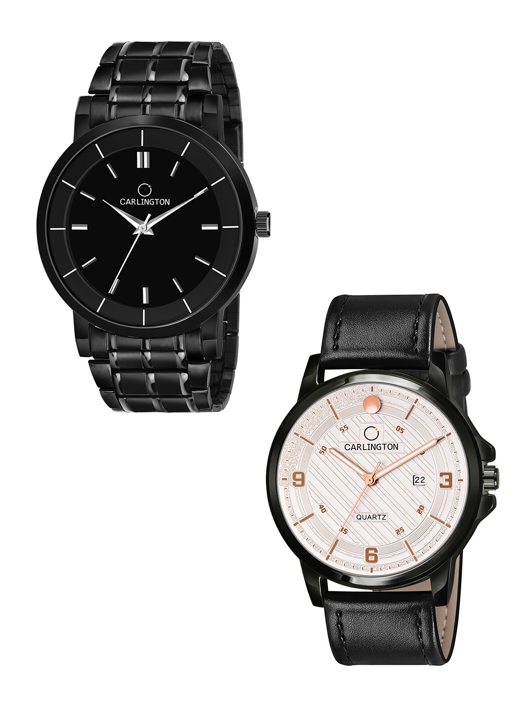 

CARLINGTON Men White Dial & Black Leather Straps Analogue Watch Combo CT6040 BB-CT1050